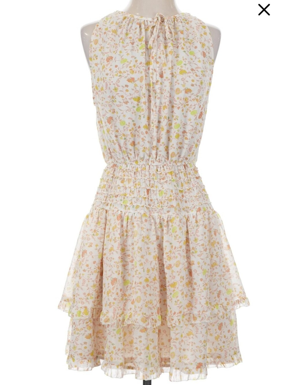 Sleeveless Cream Floral Smocked-Waist Mini Dress